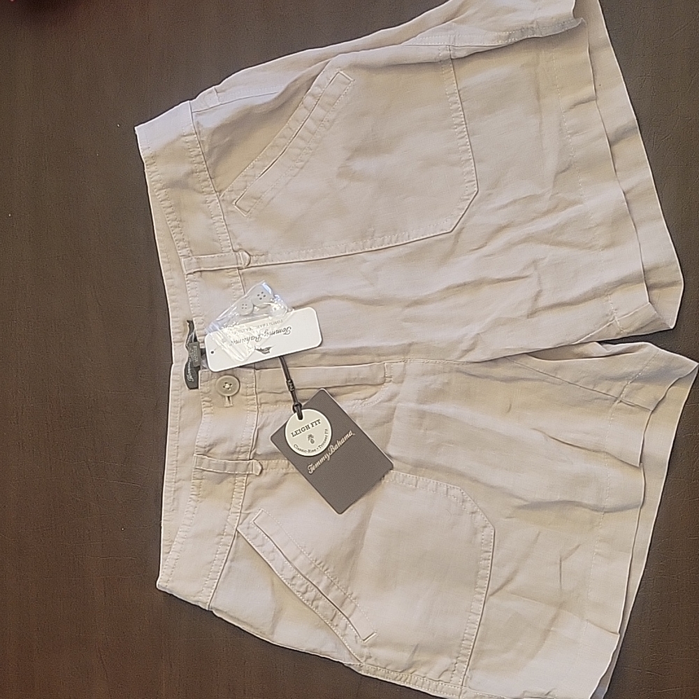 Tommy Bahama Two Palms Linen Shorts Womens 4 Khaki Slant Pockets Beach 5" Inch